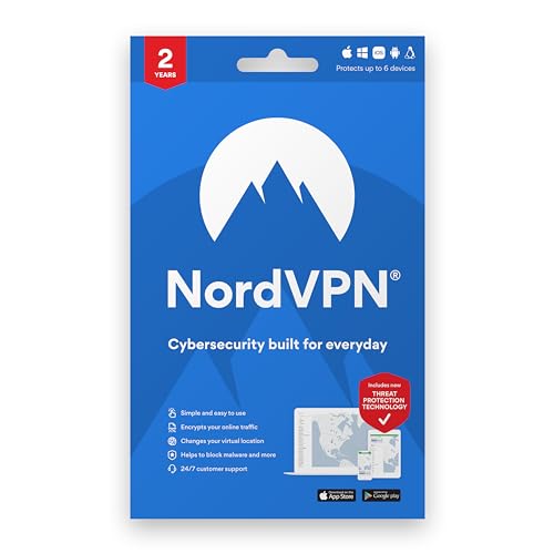NordVPN Standard - 2-Year VPN & Cybersecurity Software Subscription For 6 Devices - Block Malware, Malicious Links & Ads, Protect Personal Information | PC/Mac/Mobile