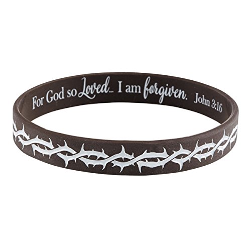 John 3:16 Gifts Crown of Thorns Silicone Bracelet with for God So Loved Holy Prayer Card, 8 Inch