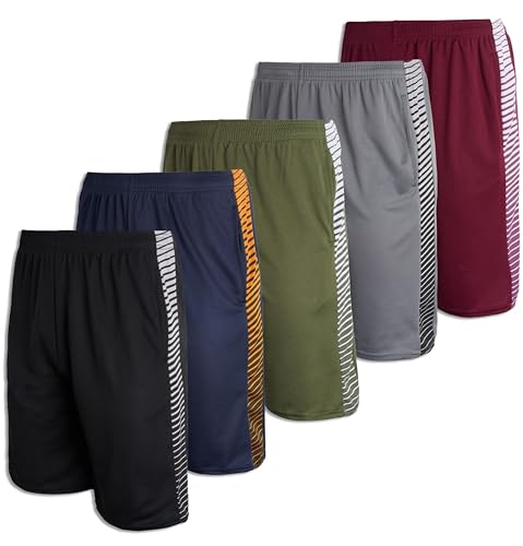 Real Essentials Mens Mesh Shorts Active Wear Athletic Short Men Basketball Pockets Workout Gym Soccer Running Summer Fitness Quick Dry Casual Clothes Sport Training Hiking, Set 9, L,Pack of 5