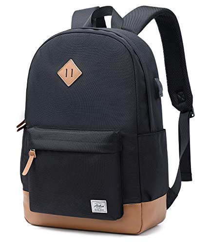 abshoo Classical Basic Womens Travel Backpack For College Men Water Resistant Laptop School Bookbag (USB Black)