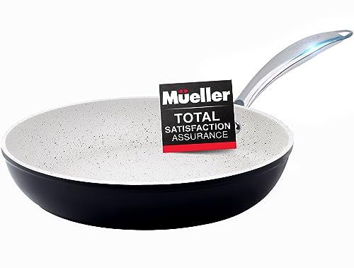 Mueller 12-Inch Fry Pan, Heavy Duty Non-Stick German Stone Coating Cookware, Aluminum Body, Even Heat Distribution, No PFOA or APEO, EverCool Stainless Steel Handle, Black
