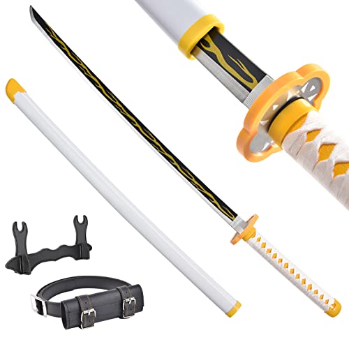 Demon Slayer Sword Anime Sword 41inch - with Belt - Zenitsu Sword & Tanjirou Sword & Rengoku Sword - Various Styles Available, Plastic, Yellow