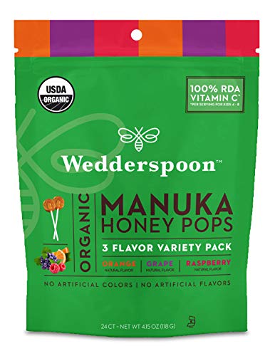 Wedderspoon Organic Manuka Honey Vitamin C Lollipops Variety Pack, 24 Count - No Artificial Flavors or Dye