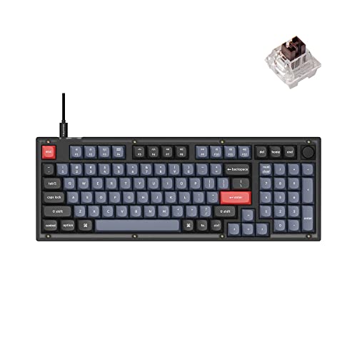 Keychron V5 Wired Custom Mechanical Keyboard Knob Version, 96% Layout QMK/VIA Programmable with Hot-swappable Keychron K Pro Brown Compatible with Mac Windows Linux Black (Frosted Black-Translucent)