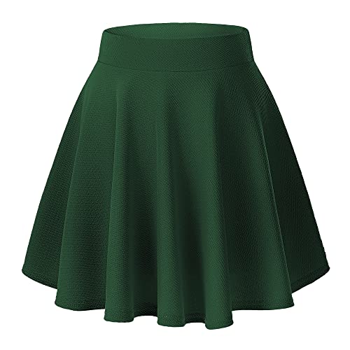 Urban CoCo Women's Basic Versatile Stretchy Flared Casual Mini Skater Skirt (Small, Green)