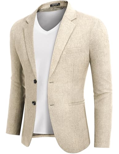 COOFANDY Mens Sport Coat Casual Slim Fit Blazer Two Button Lightweight Textured Suit Jackets, Light Khaki, L