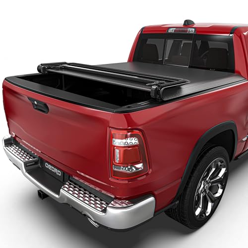 oEdRo Soft Quad Fold Truck Bed Tonneau Cover Compatible with 2009-2024 Dodge Ram 1500 (Inclu. Classic & New), Fleetside 5.6 Ft Bed w/o Ram Box