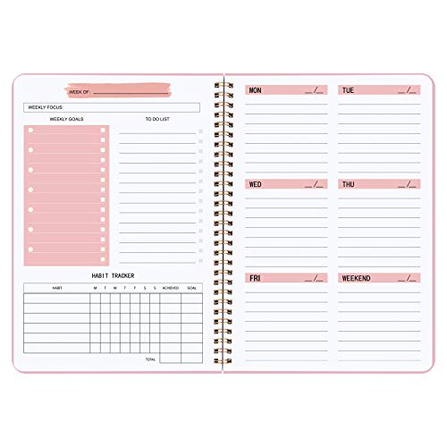 Undated Weekly Planner- Weekly Goals Notebook, A5 To Do List Planner, Habit Tracker Journal with Spiral Binding, 5.7 x 8.0 inches