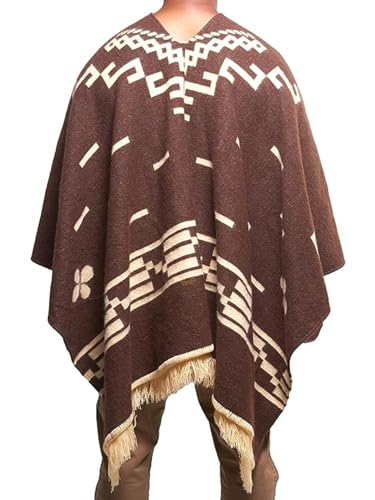 DAVLINA, Clint Eastwood, Alpaca Wool Poncho: Western Style, Unique and Handmade in Ecuador. Thick, Warm and Soft (Brown)