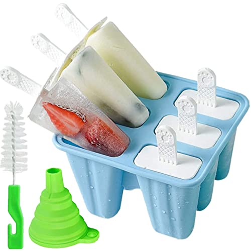 Popsicle Mould，Popsicle Maker Popsicle Molds 6 Pieces Silicone Ice Pop Molds BPA Free Popsicle Mold Reusable Easy Release Ice Pop Make (Blue)
