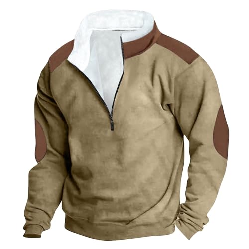 DOLKFU clearance items graphic hoodies for men Sweatshirt for Men Lightweight 1/2 Zipper Hoodies Pullover Sherpa Lined Fleece Casual Loose Sweatshirts Khaki L