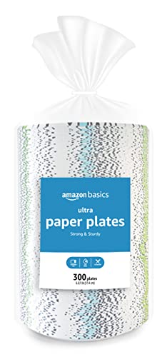 Amazon Basics Ultra Paper Plates, 6.87 Inch, Disposable, 600 Count (2 pack of 300) (Previously Encore)