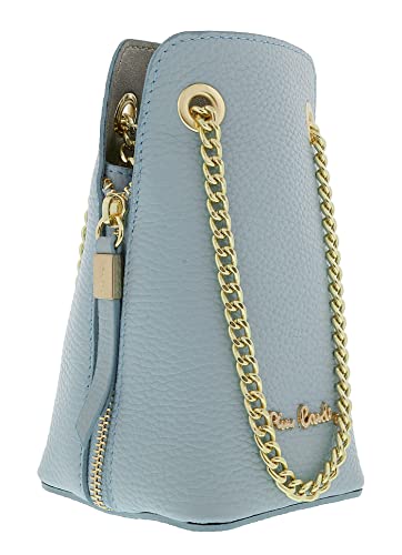 Pierre Cardin Light Blue Leather Curved Structured Chain Crossbody Bag for womens
