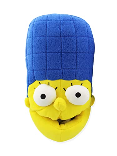The Simpsons Novelty Plush Adult Womens 3D Marge Simpson Face Slippers (Large, Blue/Yellow), TSF201Y