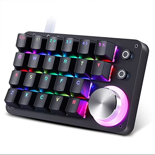 Koolertron 24 Keys Programmable Keyboard，One Handed Macro Mechanical Keyboard, RGB LED Backlight Red Switch USB Portable Keyboard with Fully Knobs, 24 Keys Macro Pad for Gaming