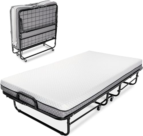 Milliard Deluxe Diplomat Folding Bed – Twin Size - with Luxurious Memory Foam Mattress and a Super Strong Sturdy Frame – 75” x 38