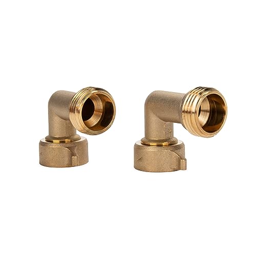 Camco 90-Degree Hose Elbow For RVs — Solid Brass Construction— Certified Lead-Free — Features Convenient Easy Grip Connector — For RV Water Hoses, Residential Outdoor Faucets, & More — 2-Pack (22507)