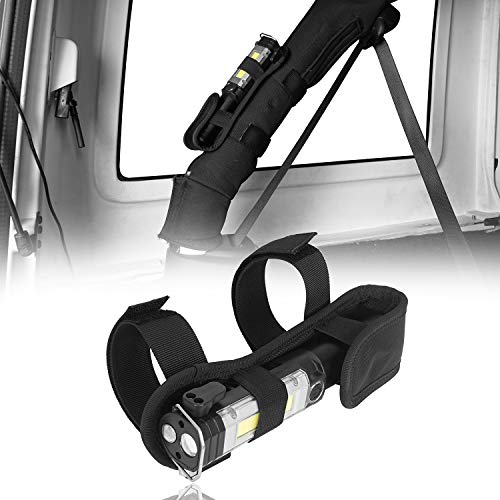 Hooke Road Roll Bar Mount Flashlight Holder w/LED Emergency Flashlight for Jeep Wrangler 97-24 TJ JK JL