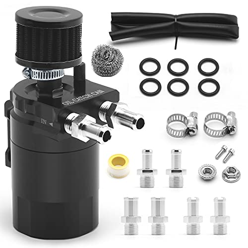 muge racing Universal Oil Catch Can Tank Kit Polish Baffled Reservoir with Breather Filter with 3/8' Fuel Line,Aluminum,Black,400ml