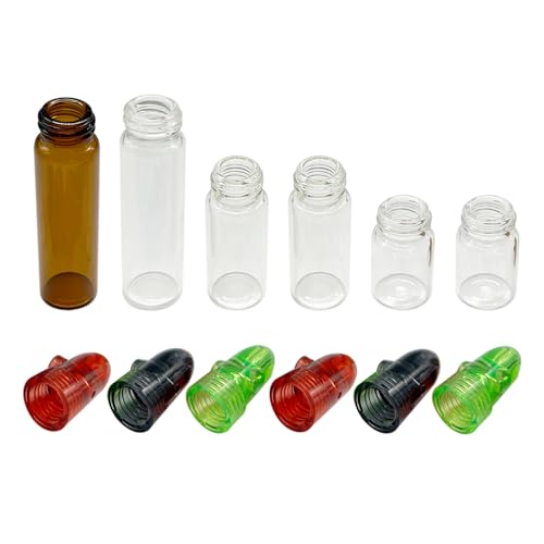 Zundo Portable Glass Storage Bottle for Traveling, Includes 3 Sizes, Mixed Colors 6-Pack