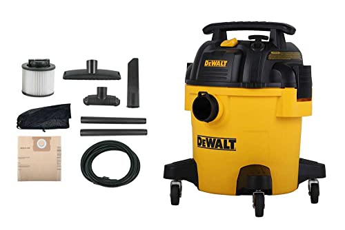 DEWALT DXV05P 5 Gallon Poly Wet/Dry Vac, Shop Vacuum with Attachments, 4 Peak HP, Yellow