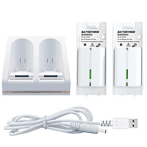 Dual Charging Station Dock + 2pcs 2800mAh Rechargeable Battery Pack for Wii/Wii U Remote Game Conroller, Controller Charger Kit with USB Cable and Batteries