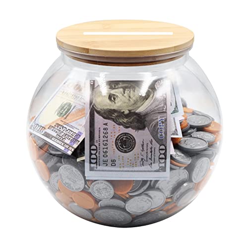 Yamahiko Large Clear Coin Bank Jar with Slotted Lid, 3/4 Gallon Plastic Money Tip Change Savings Coin Jar for Coin or Raffle Ticket, Big Clear Money Coin Tip Piggy Change Bank Box for Adults Teens