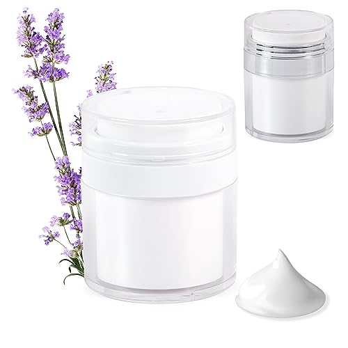 TRADE ROUTE BRANDS Airless Pump Jar – Air Pump Container for Cream, Lotion, and Gel - 1.7 Ounce Travel Ready Protective Refillable Cosmetic Empty Moisturizer Pump Dispenser Bottle – White