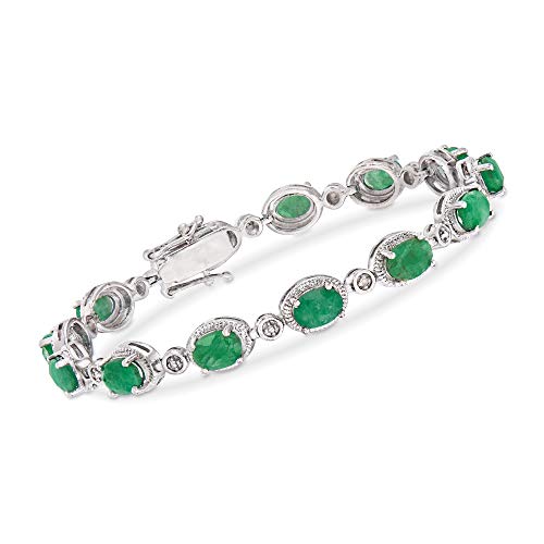 Ross-Simons 9.10 ct. t.w. Emerald Bracelet With Diamond Accents in Sterling Silver. 7.25 inches