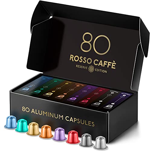 ROSSO CAFFE - 80 Gourmet Aluminum Capsules, Compatible with Nespresso Original Line Machine - Variety Pack espresso pods
