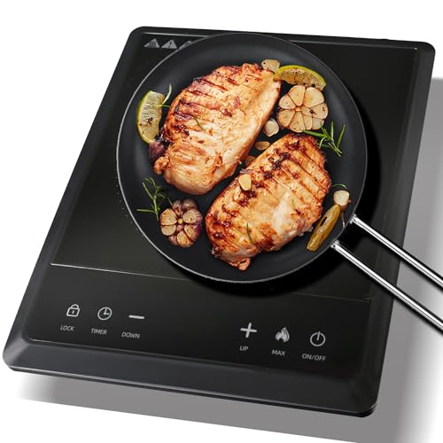 WAATFEET 1600W Portable Induction Cooktop,Electric Induction Cooker and Burner,Countertop Hot Plate with 10-Level Adjustment,3-Hour Timer,Smart Touch Cooktop,and Safety Lock Feature,Black