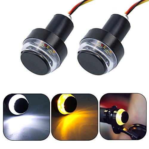 LivTee Motorcycle Handlebar End LED Lights, Dual Color for Turn Signal Lights and Side Marker Lights or Running Lights, Amber/White