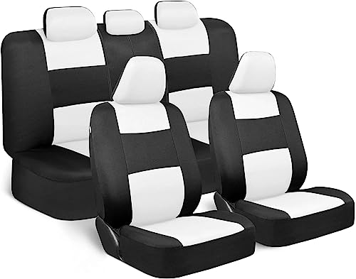 BDK PolyPro Car Seat Covers Full Set in White/Black – Front and Rear Split Bench Seat Protectors, Easy to Install, Interior Covers for Auto Truck Van SUV