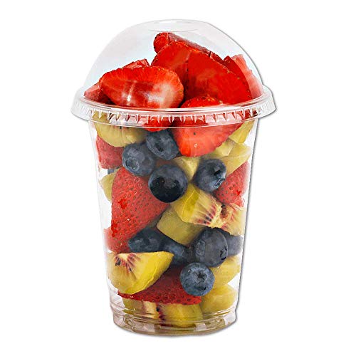 12 oz Clear Plastic Cups with Dome Lids No Hole - (30 Sets) PET Disposable Dessert Cups, Parfait cups for Ice Cream, Iced Cold Coffee Drinks, Cupcake. Fruit Cups for Kids bday Party with Nice Sealing
