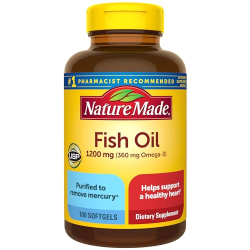 Nature Made Fish Oil 1200 mg Softgels, Omega 3 Supplements, for Healthy Heart Support, Omega 3 Supplement with 100 Softgels, 50 Day Supply