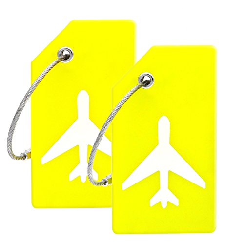 Silicone Luggage Tag with Name ID Card Perfect to Quickly Spot Luggage Suitcase (Yellow)