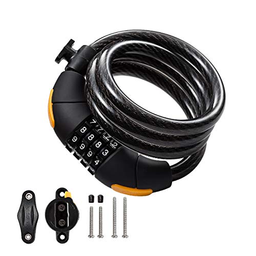 Via Velo Bike Lock Combination Cable Lock Combinationa Lock with 4-Feet Bike Cable Basic Self Coiling Resettable Combination with Complimentary Mounting Bracket, 4 Feet x 1/2 inch(12mm) Cable.