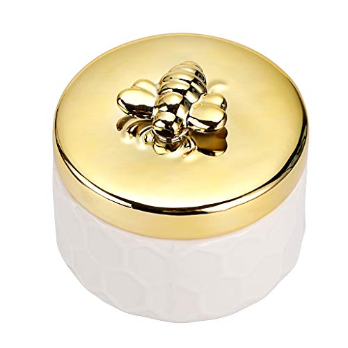 Hipiwe Ceramics Jewelry Box with Golden Bee Lid - Small Jewelry Display Organizer Holder Trinket Storage Tank Container for Home Decor,Gift for Girls Women