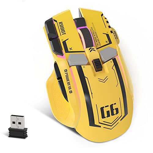 ATTACK SHARK G6 Gaming Mouse, Wired/Wireless/Bluetooth Tri Modes, 5 Adjustable DPI and 11 RGB Backlit, Rechargeable Silent Computer Gaming Mice for Windows/Android/MAC/iOS(Yellow)