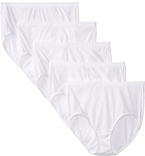 FOL Women's Plus Size Fit For Me 5Pack Original Cotton Brief Panties, White, 10