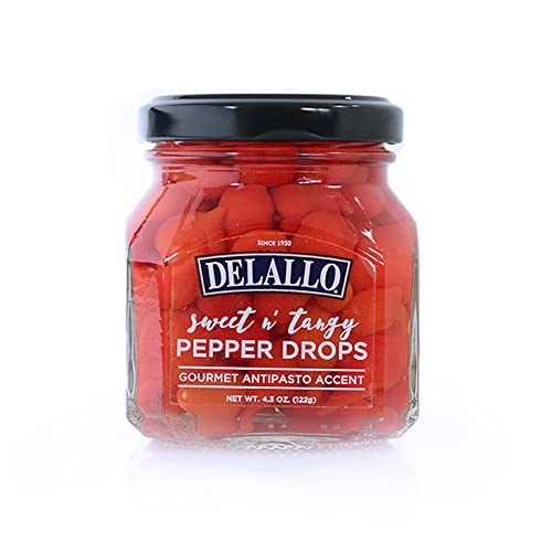 DeLallo Sweet & Tangy Pepper Drops, Gourmet Antipasto Accent, 4.3oz Jar, 1-Pack