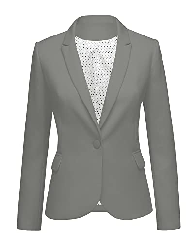 LookbookStore Women's Casual Grey Blazer Front Buttons Shoulder Pads Work Office Business Blazer Jacket Suit Size S