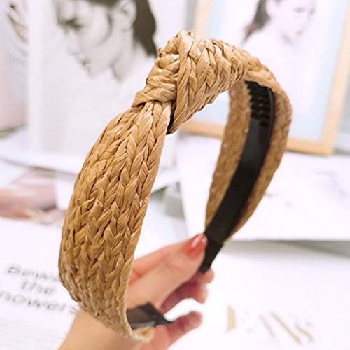 MHDGG Headbands for Women Straw Knotted Headbands,Bohemian Summer Wide Headbands for Women Headwear Styling Tools Accessories,Style 1