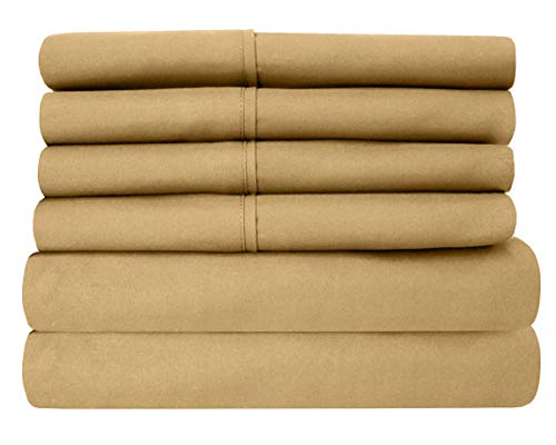 Sweet Home Collection 6 Piece 1500 Thread Count Brushed Microfiber Deep Pocket Sheet Set - 2 Extra Pillow Cases, Great Value,Queen,Camel