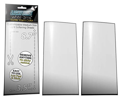 LightDims White Dims Self Adhesive Dimming/Softening Sheets for Harsh LED Lights Medium Size (3 Sheets) Subtle Warm Color & a Free Mystery Gift Sheet (4 Sheets Total). Packaging May Vary