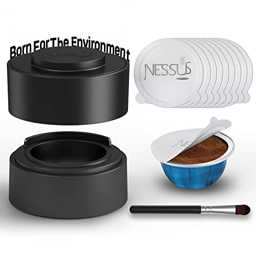 Nessus Vertuo Reusable Pods Kit, 50 Pcs [ALSeal EZ FIT] Aluminum Foil Seals for Nespresso Capsules Vertuoline, Holder and Brush, Fits for Refillable Vertuo Pods(Pods Not Included)