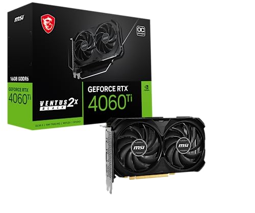 MSI Gaming GeForce RTX 4060 Ti 16GB GDRR6 Extreme Clock: 2625 MHz 128-Bit HDMI/DP Nvlink TORX Fan 4.0 Ada Lovelace Architecture Graphics Card (RTX 4060 Ti Ventus 2X Black 16G OC)