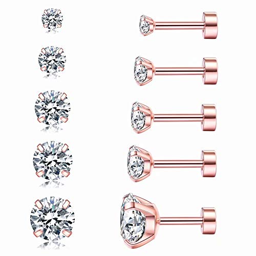 Cubic Zirconia Hypoallergenic Women's Earrings Men's Earrings Women's Earrings Cartilage Fashion Surgical Steel Screw Earrings 5 Pairs