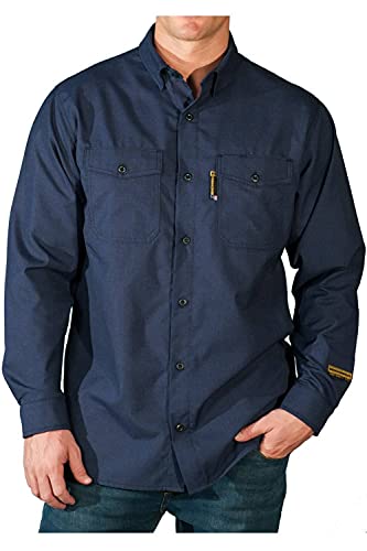Silver Bullet Ultra Lightweight Flame Resistant Long Sleeve Button Up Shirt - Made in The USA (Navy - XL)