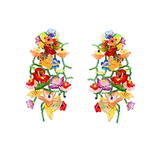 ZMANYIJEW Rainbow Acrylic Tassel Earrings for Women Colorful Leaf Flower Earring Bead Rainbow Earring for Women Girl (A)